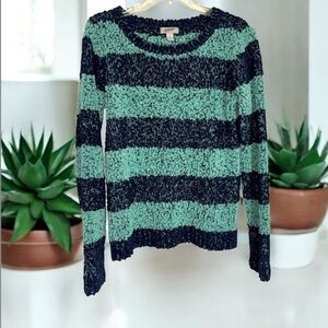 Arizona Jean Company Teal and Navy Striped Bubble Knit Sweater